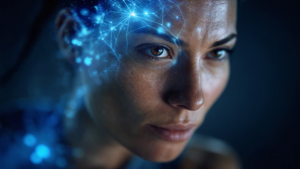 A transformative journey through digital consciousness, exploring the intersection of human emotion and advanced technology in a captivating, futuristic portrait