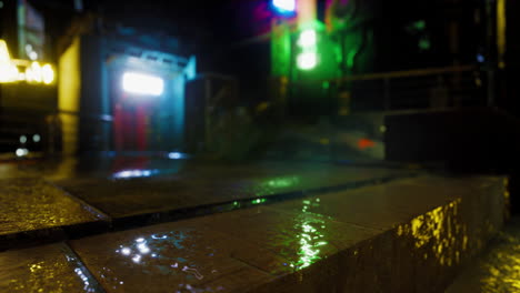 neon bokeh lights at rainy night