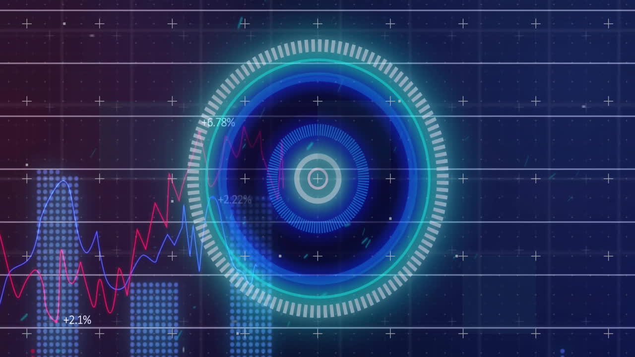 Animation of digital data processing over grid background