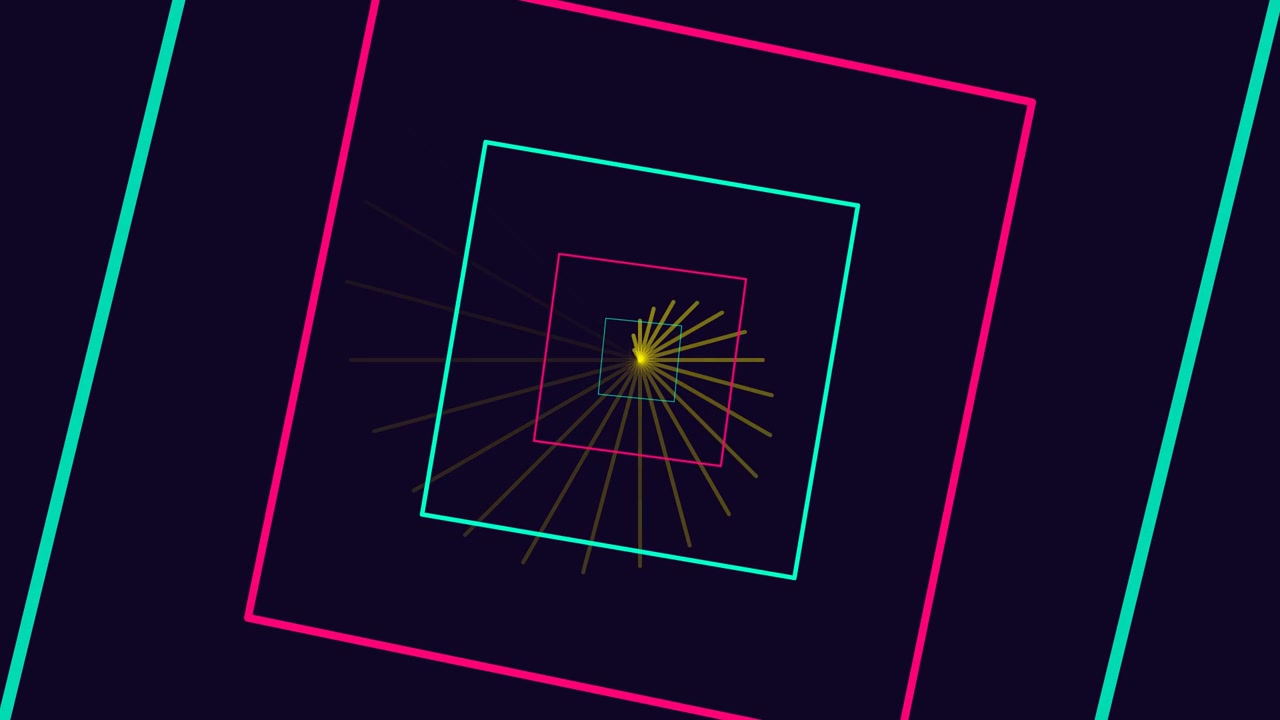 Abstract Neon Square Tunnel Animation with Rotating Light Rays