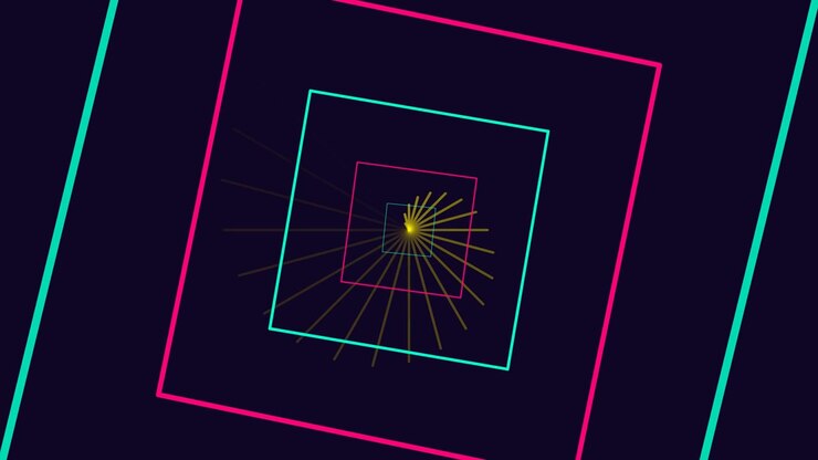 Abstract Neon Square Tunnel Animation with Rotating Light Rays