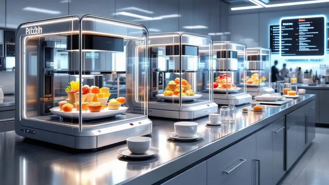 Modern kitchen featuring advanced food display technology with ...