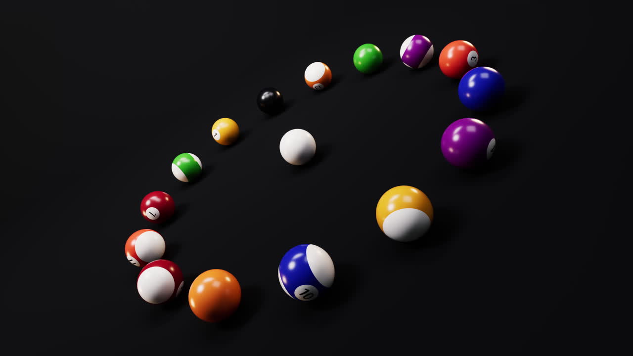 Colorful billiard balls with black background, 3d rendering