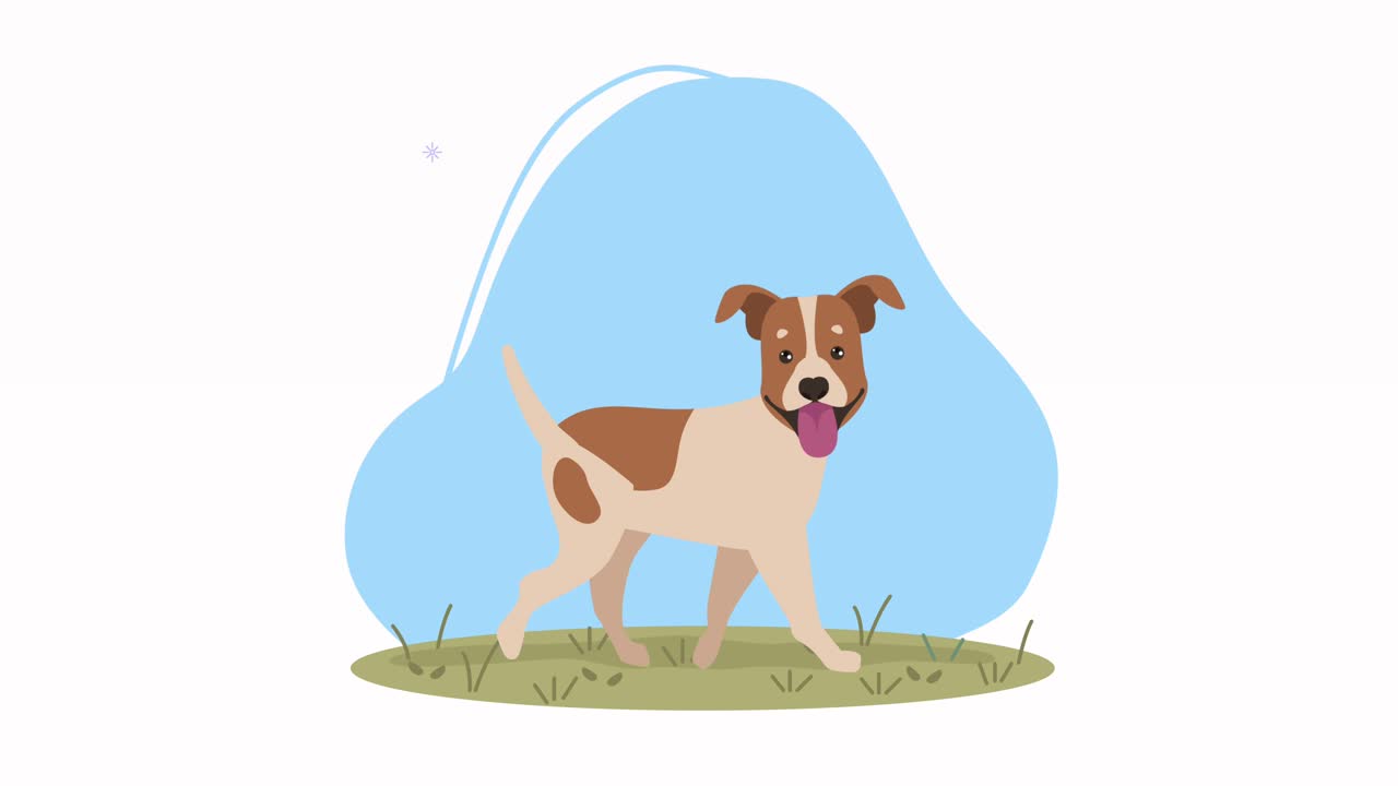 dog mascot walking in meadow animation