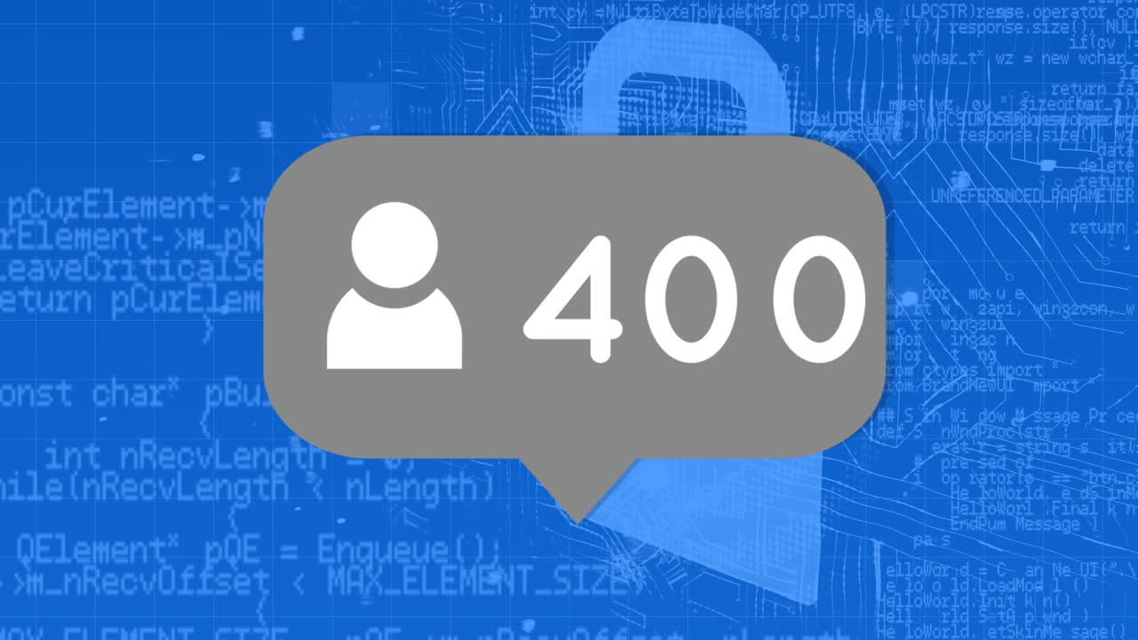 파란색 배경에 데이터 처리를 통해 미디어 아이콘의 애니메이션