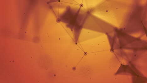 orange polygonal background with plexus lines with dots. minimalistic chaotic motion graphics with triangles. looped animation.