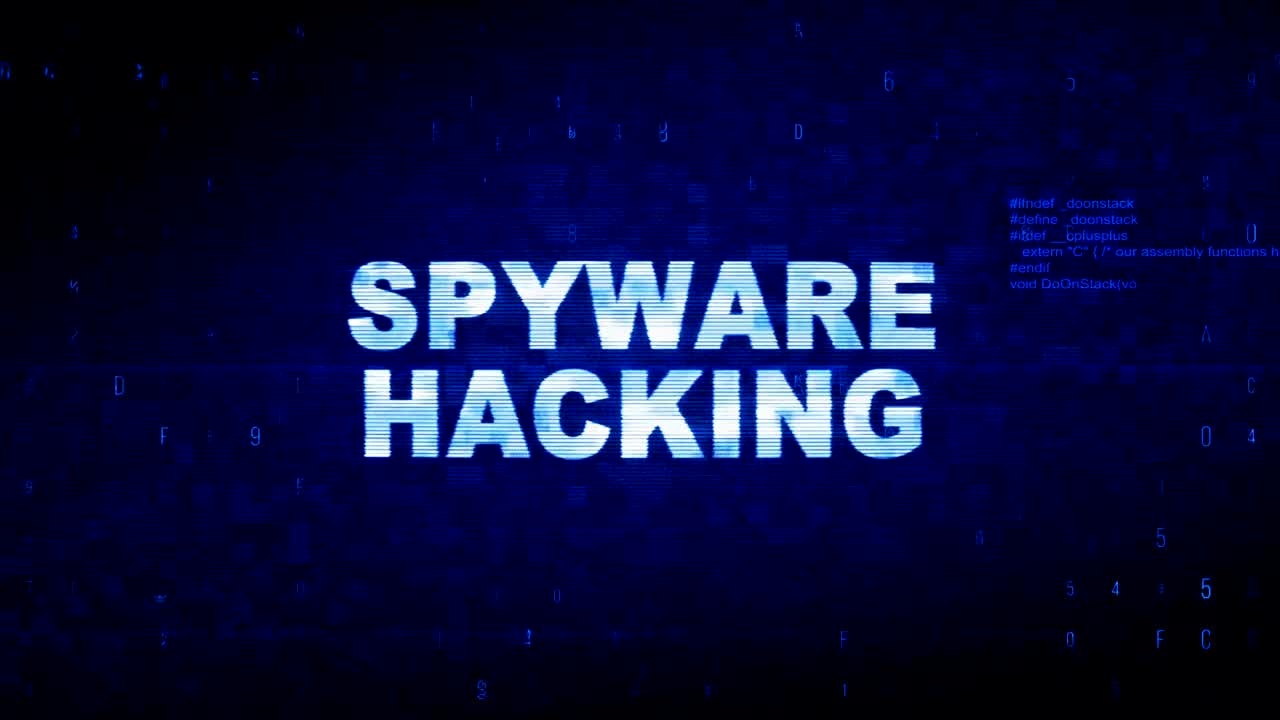 spyware hacking texto ruido digital sacudida glitch distorsión efecto error animación.