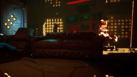 sci fi futuristic interior with neon lights