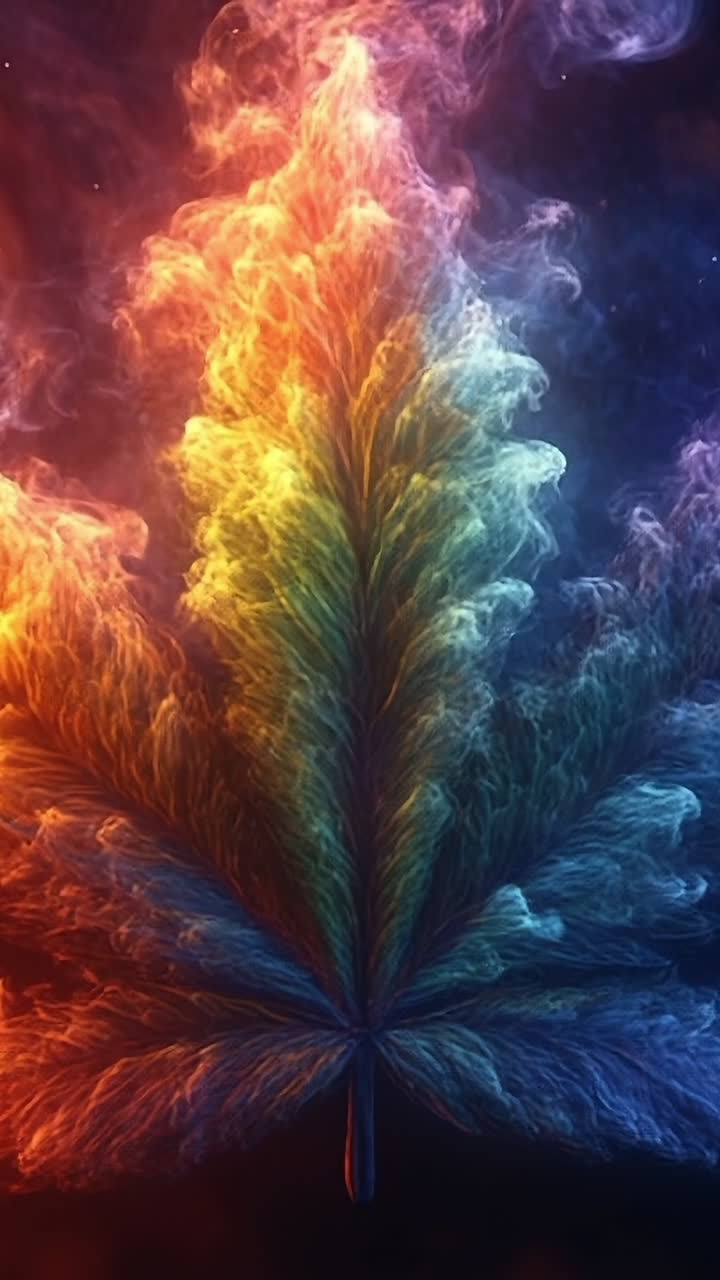 Leaf-shaped smoke on dark bg