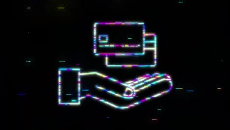 glitch azul tarjeta de crédito simple con plantilla de manos. gráfico de movimiento