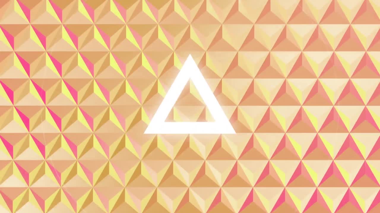 animación de triángulos y círculos blancos parpadeantes, sobre un fondo de patrón 2d naranja