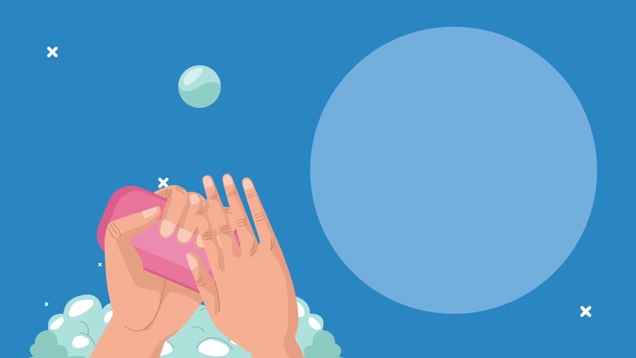 글로벌 손 기 축제 애니메이션: 비누와 비누로 손을 는 것