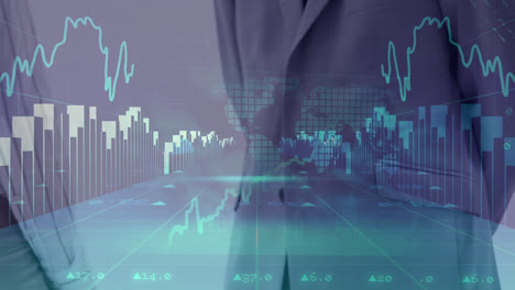 animation of data processing over diverse business people shaking hands