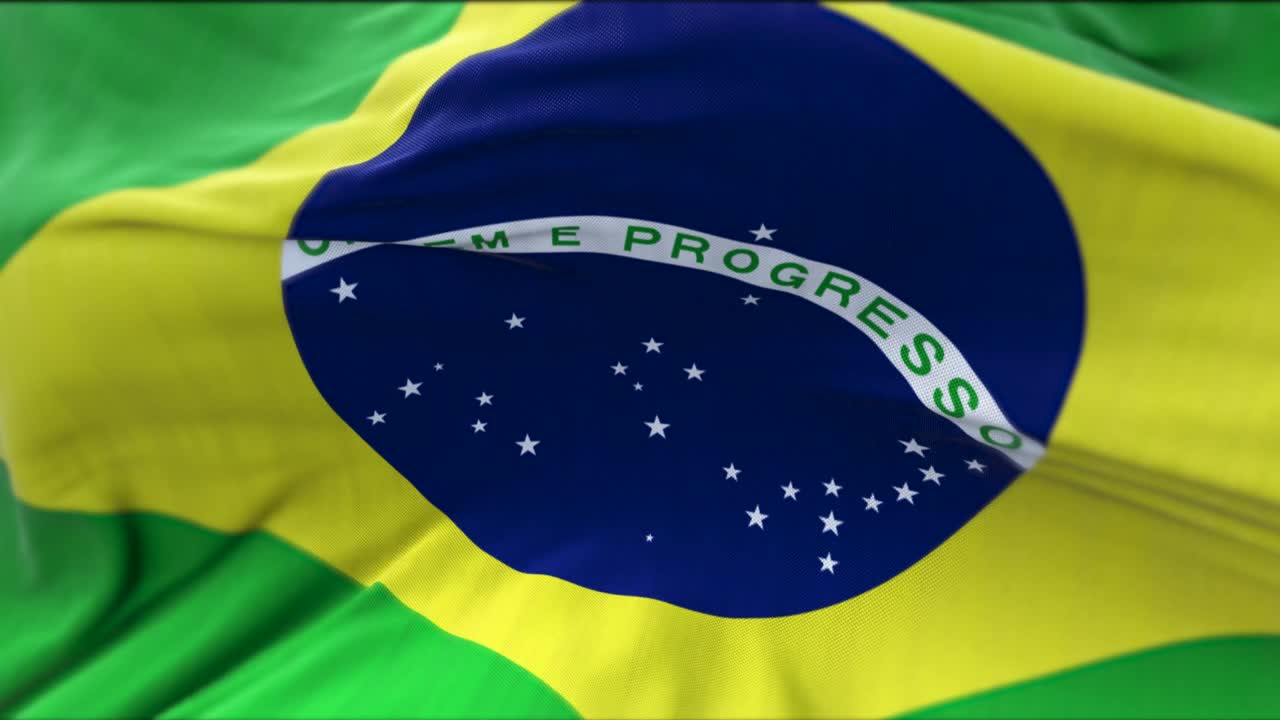 Nærbillede af Brasiliens flag, der vajer i vinden
