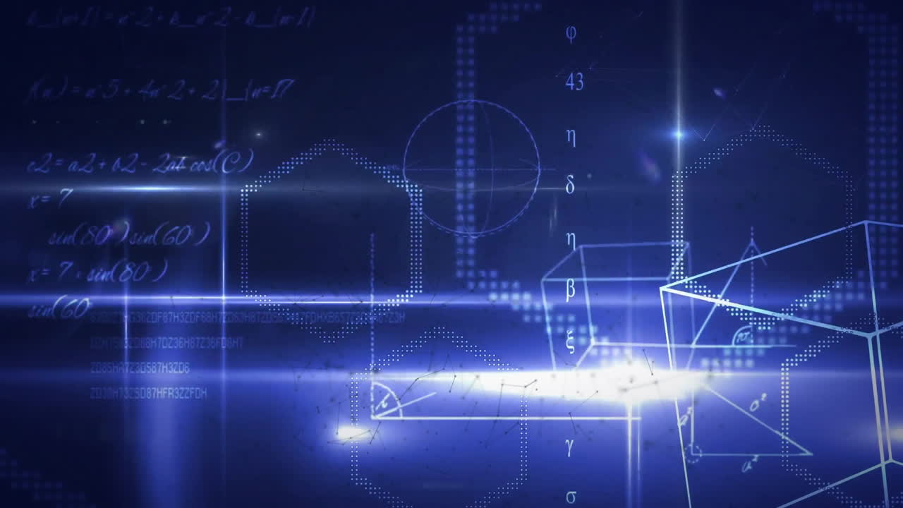 검은 바탕에 수학적 방정식과 그림의 애니메이션