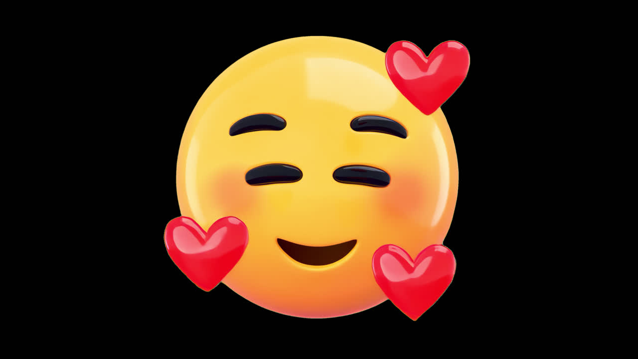 Emoji alegre con corazones, superposición animada, vídeo transparente en 4K, canal alfa, ProRes 4444