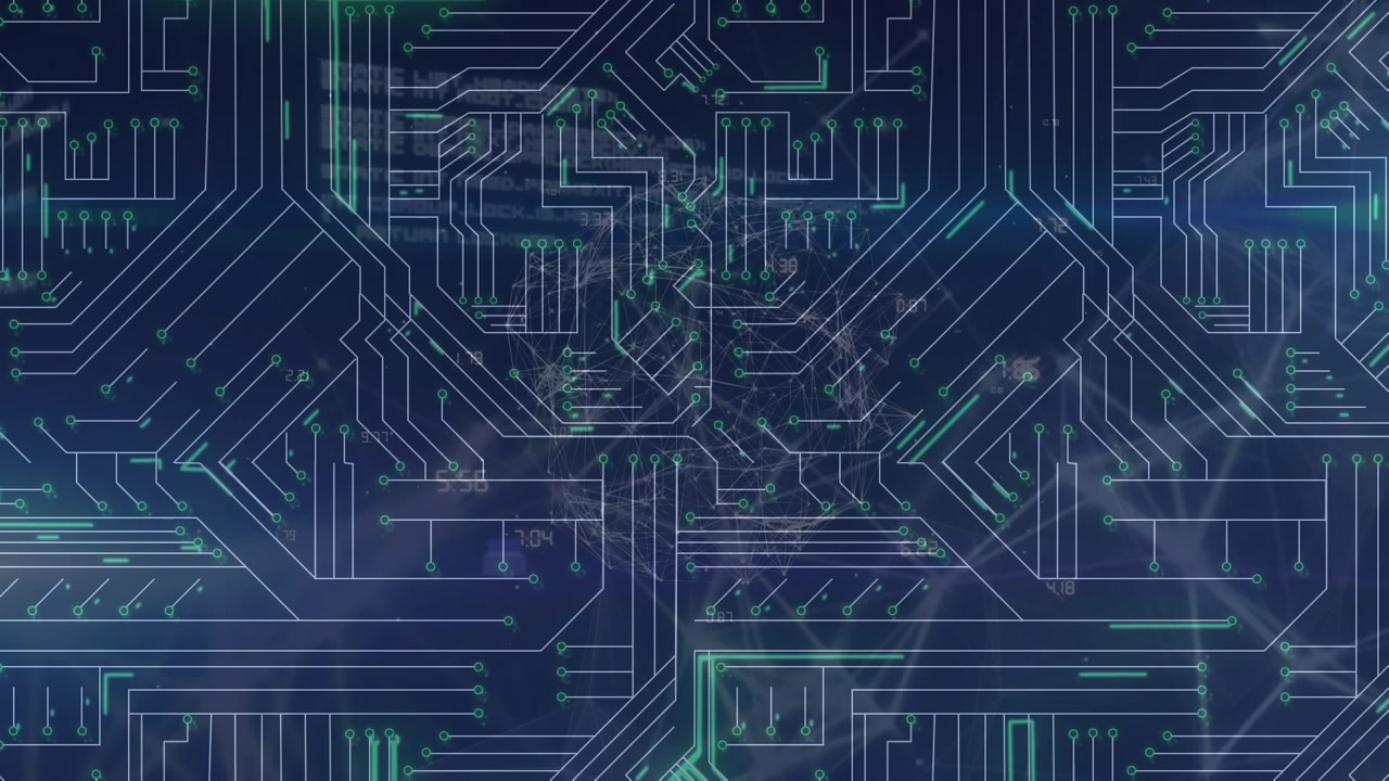 Animation of microprocessor connections over globe of network of connections spinning