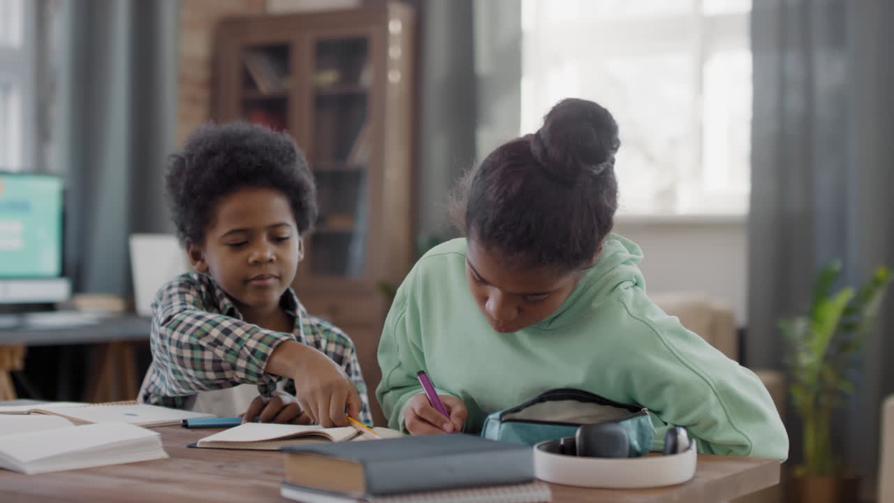 Afro Kids Studying At Home