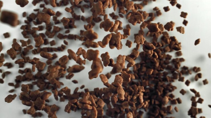 Pedaços de Cereal de Chocolate Caindo em Câmera Lenta