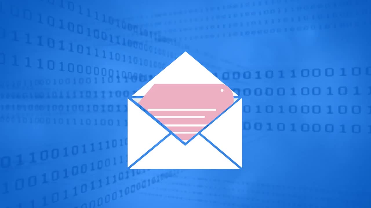 animación del sobre sobre codificación binaria en fondo azul