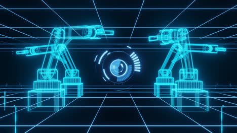 technology industrial 4.0 concept animation robotic arm and hud hologram 3d rendering