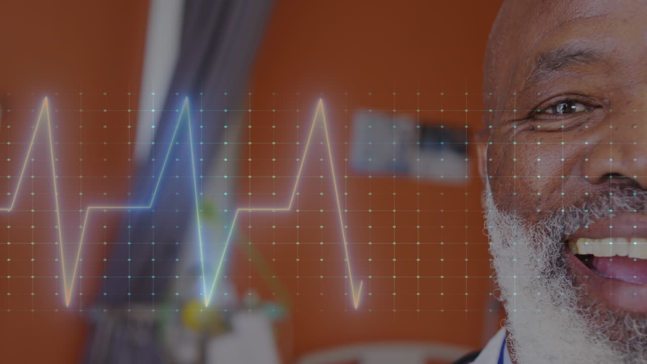 Animation af medicinsk databehandling over en afroamerikansk mandlig læge