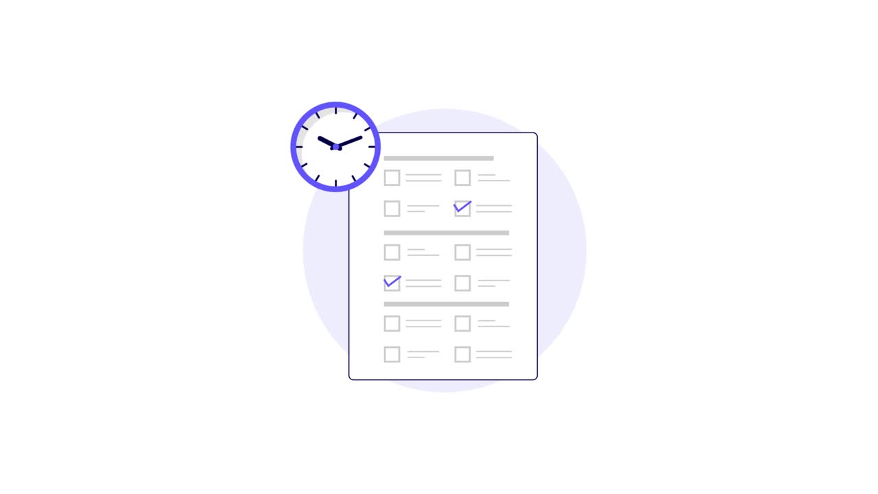 Animated Clock and Checklist Showing Task Completion