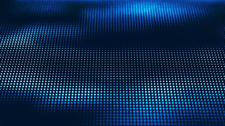 Halftone style background with moving particles.