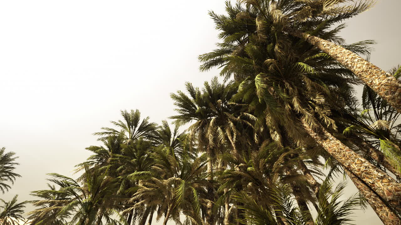 la parte inferior del árbol de coco con cielo despejado y sol brillante
