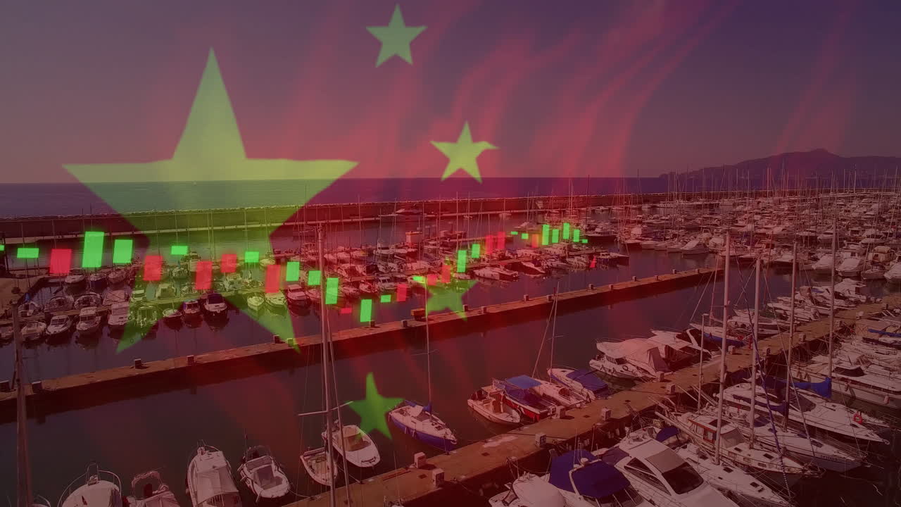 금융 데이터 처리의 애니메이션과 풍경 위의 중국 발