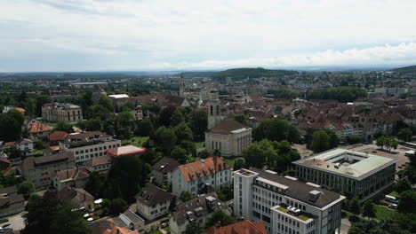 aerial of a small town in switzerland