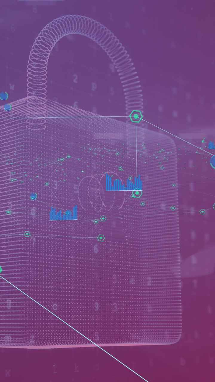 animación del procesamiento de datos y el candado sobre fondo negro