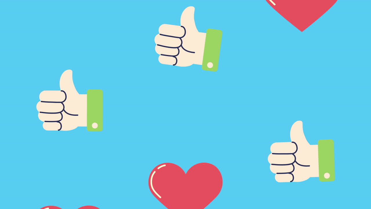 corazones y manos le gusta la animación de las redes sociales