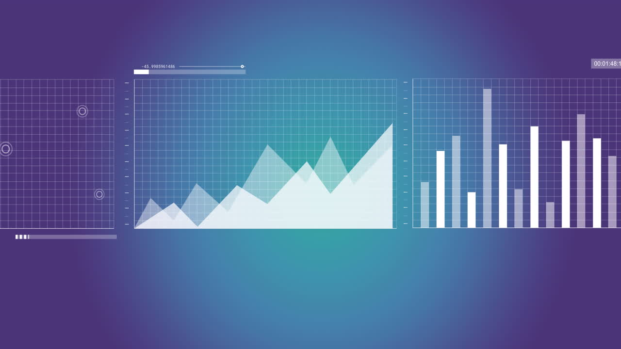 animación de múltiples gráficos, mapa, barra de carga contra un fondo azul