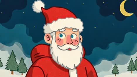 cute cartoon santa claus under night sky