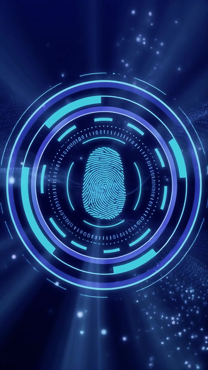 Digital Fingerprint Scanning Interface with Futuristic Data Visualization