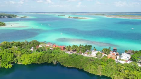 tropical beach, clear turquoise water, and beautiful coastline view in bacalar, mexico