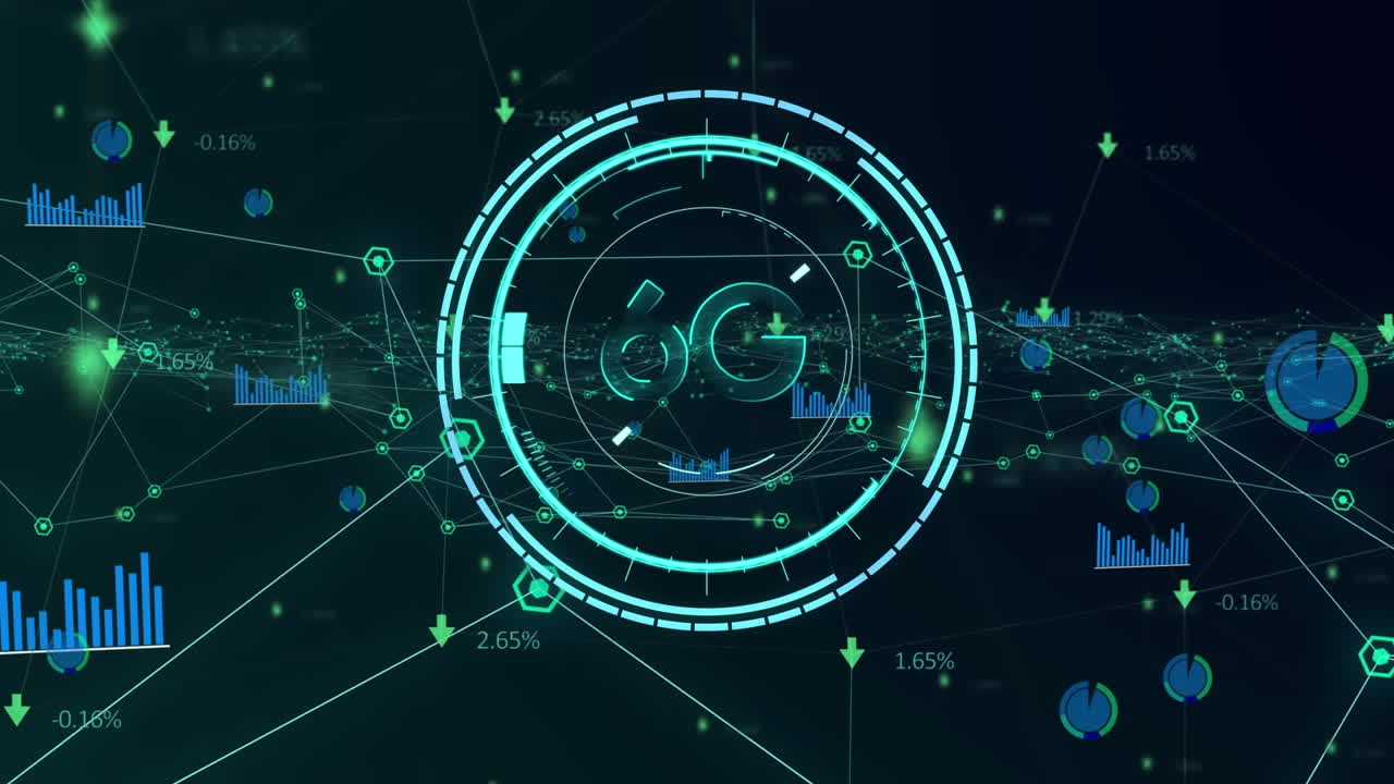 animación del procesamiento de datos y la red de conexiones sobre un fondo oscuro