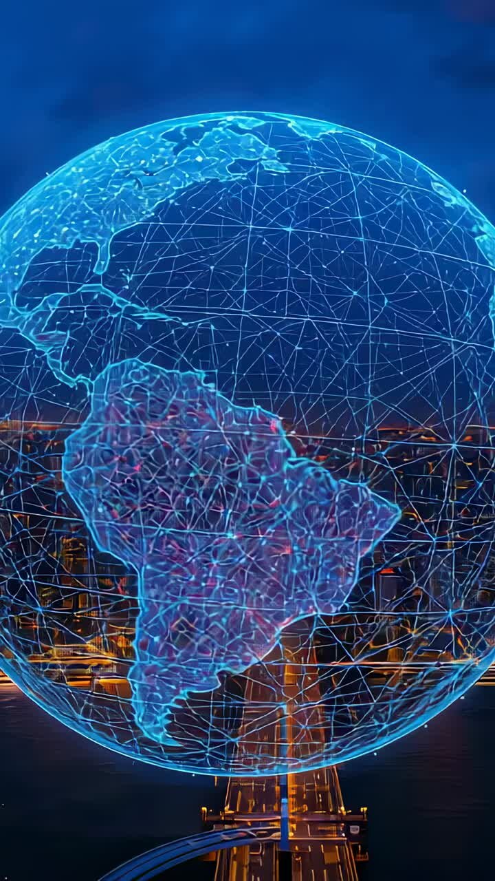 Vertical video: Casting unit showing holo globe rotating over night road pulsing red marker marking