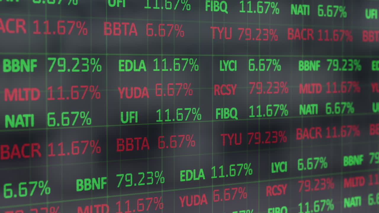 Animazione dell'elaborazione di dati finanziari su sfondo grigio