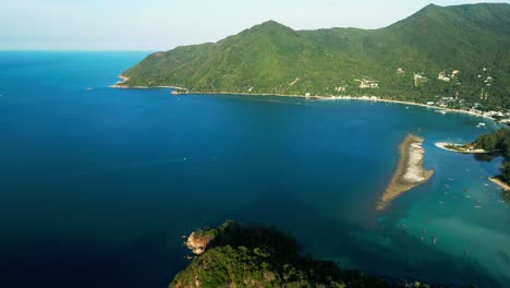 aerial of koh phangan scenic bay tropical beach in the gulf of thailand