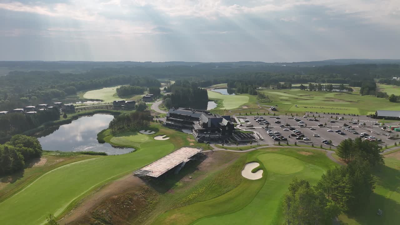 Establishing drone shot of TPC Toronto at Osprey Valley Golf Course during the day in Alton, Caledon, Ontario, Canada