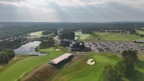 establishing drone shot of tpc toronto at osprey valley golf course during the day in alton, caledon, ontario, canada