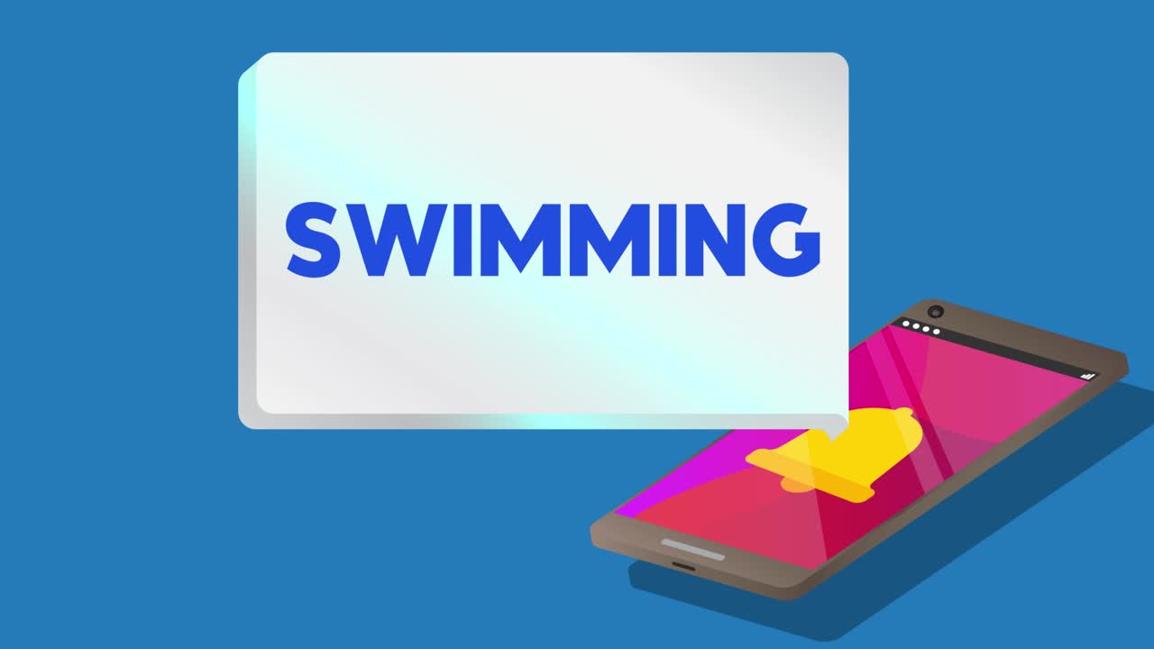 Swimming Text on notification bubble from portable information device screen.