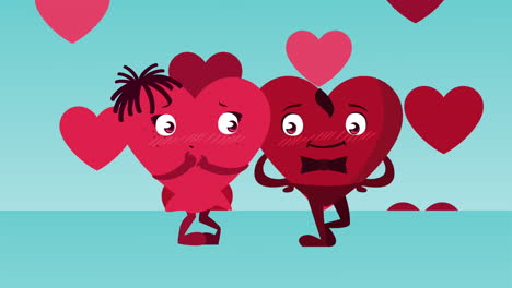 happy valentines day card with hearts couple characters