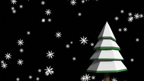 Animation-of-snow-falling-over-fir-tree-on-black-background