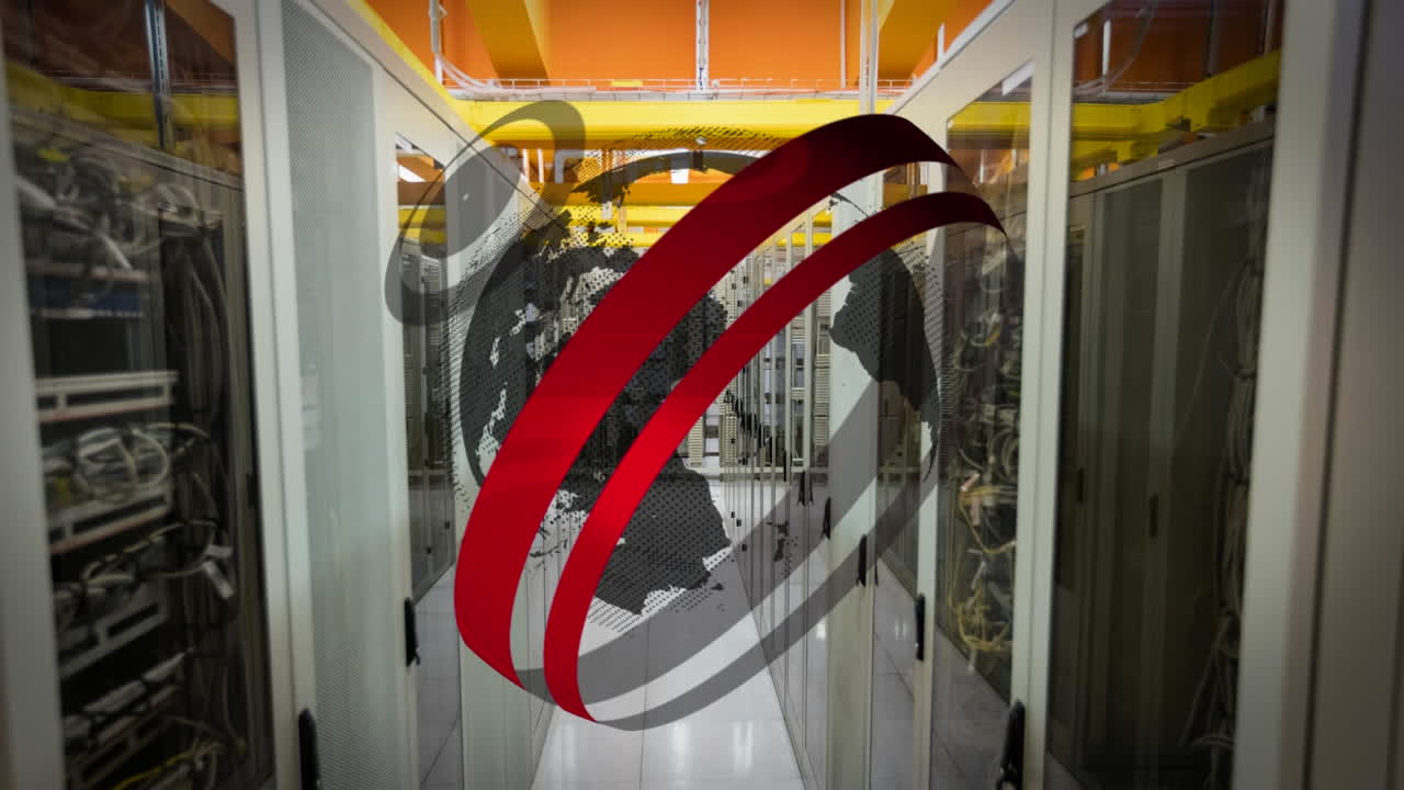 анимация кругов и глобуса над серверной комнатой