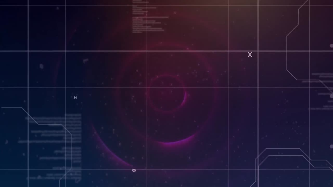 Animation of data processing over navy and red background with circles