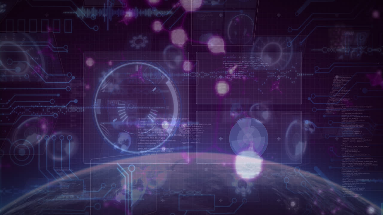 검은색 배경에서 데이터 처리 및 스 스캔을 통해 분자의 애니메이션