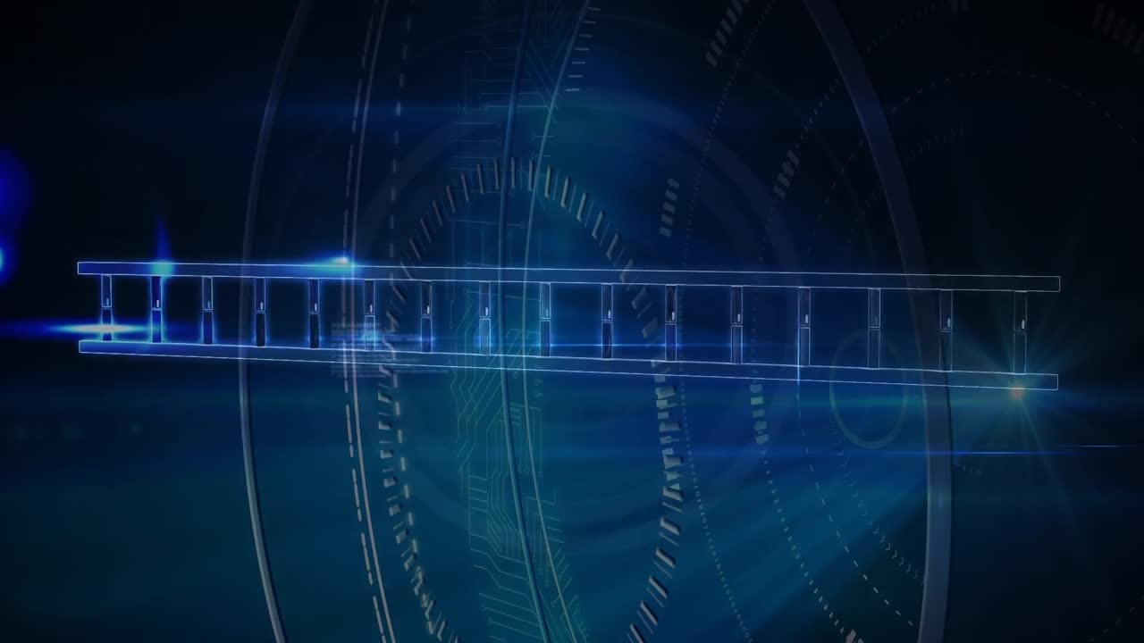 파란색 배경에 있는 데이터 처리 및 dna  ⁇ 의 애니메이션